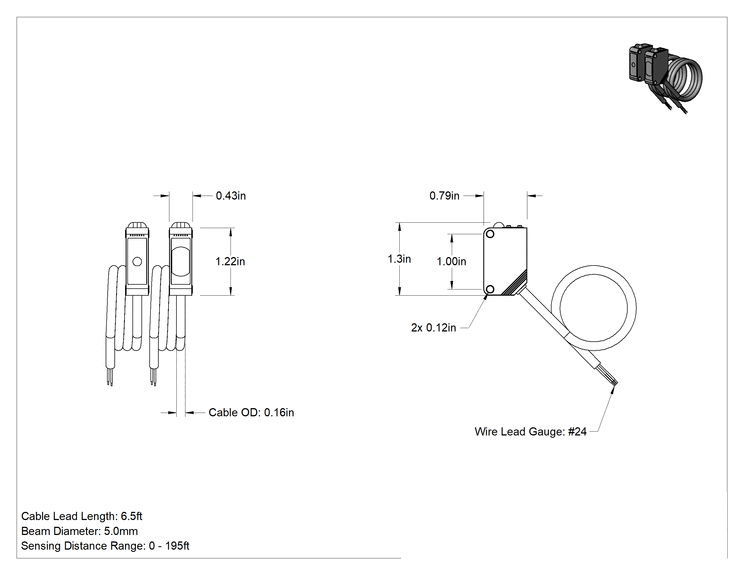 Teknik Çizim - Hassas Fotoelektrik Anahtar, Ayarlanabilir Alıcı, PNP Sinyal Çıkışı