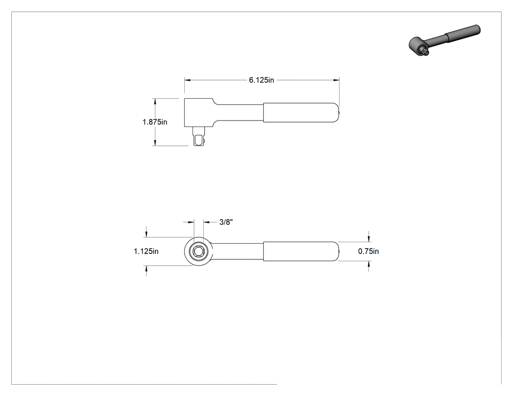 Teknik Çizim - Fabrika Ayarlı Kayma Serbest Bırakmalı Tork Anahtarı, Ayak - Lbf. Tork, Cırcırlı Olmayan, 3/8" Kare Tahrik, 6-1/8" Uzunluk