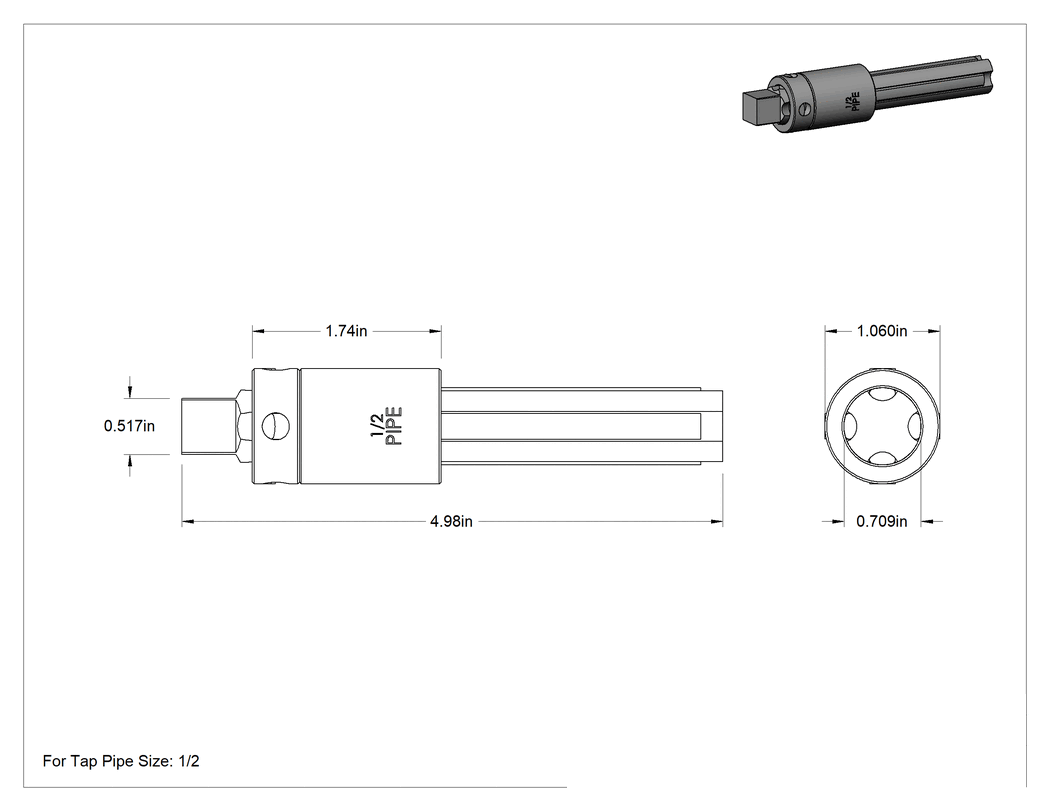 Teknik Çizim - 1/8 Tap Boru Boyutu için Tap Çıkarıcı