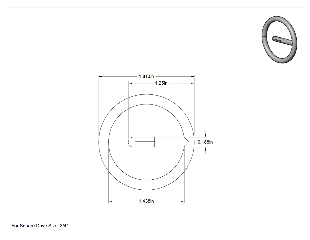 Teknik Çizim - 1-7/16" İç Çap 1 Parçalı Segman, 3/4" Kare Tahrik