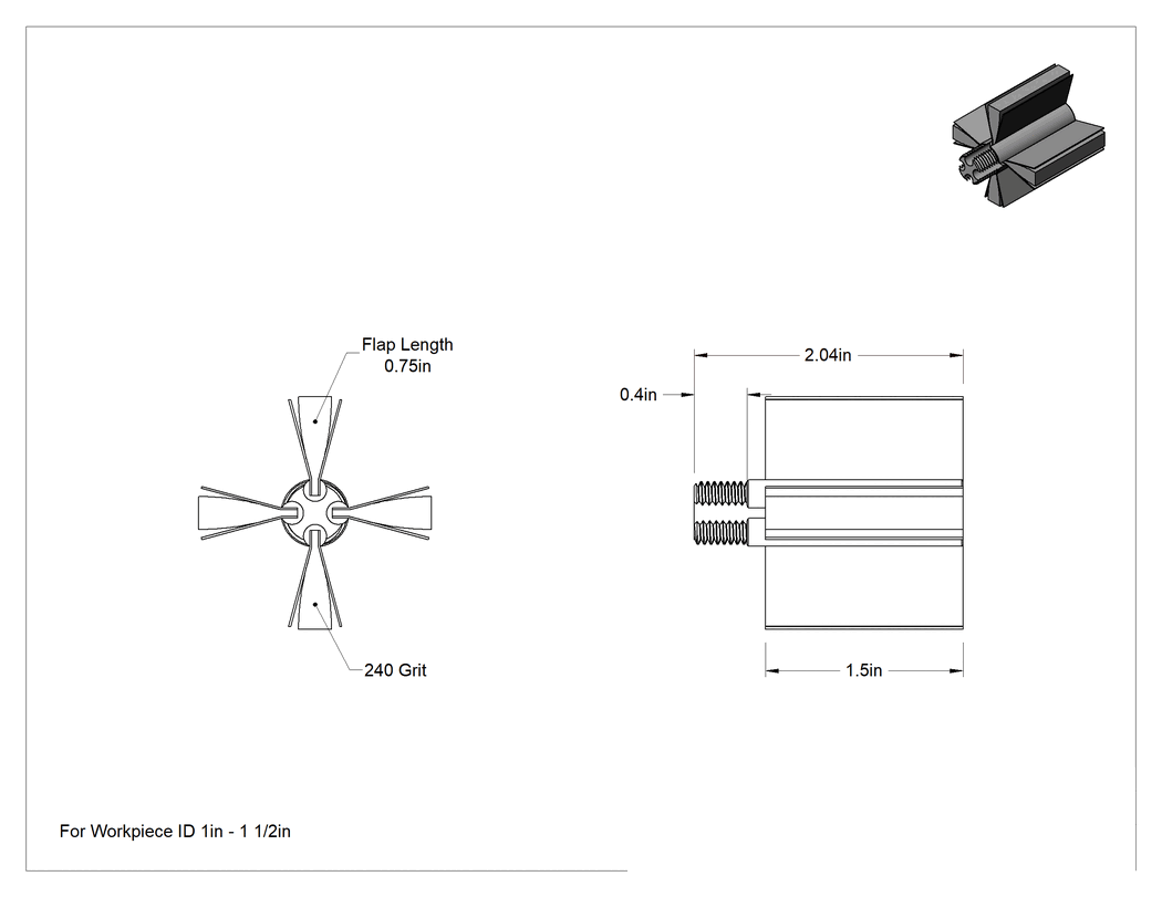 Teknik Çizim - İç Zımparalama için Yastıklı Lamelli Zımpara Çarkı, Naylon Ağ, 1" ila 1-1/2" İş Parçası İç Çapı için, 240 Kum