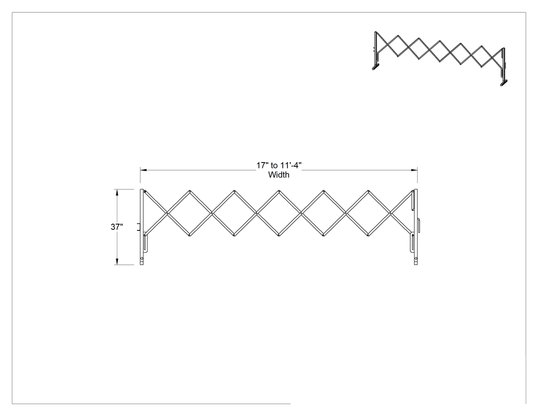 Teknik Çizim - Geri Çekilebilir Kapı, Tekerlekler olmadan, Siyah/Sarı, 17" ila 11'4" Genişlik, 37" Yükseklik
