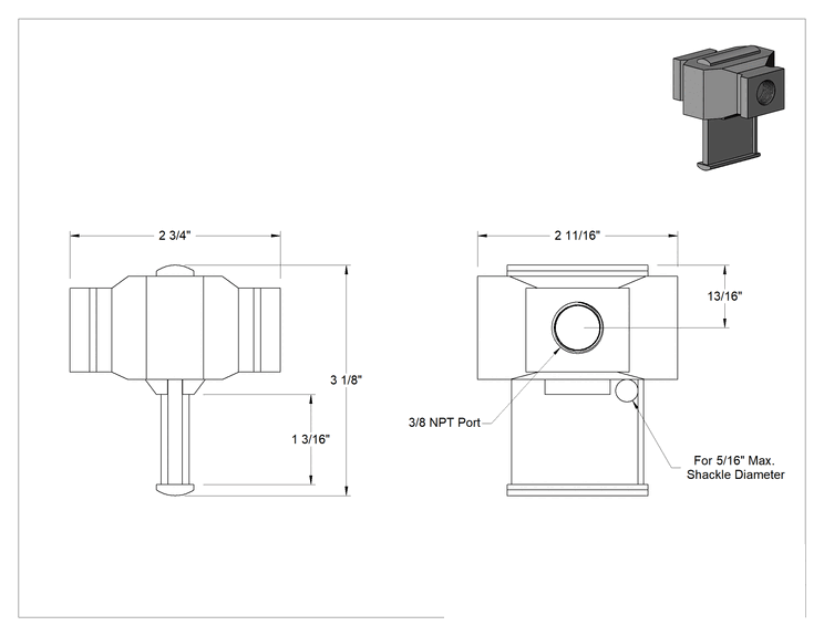 Teknik Çizim - Basınçlı Hava Frls için Güvenlik Kilitleme Vanası, Parker Modüler Serisi 06 için, 3/8 NPT Dişi