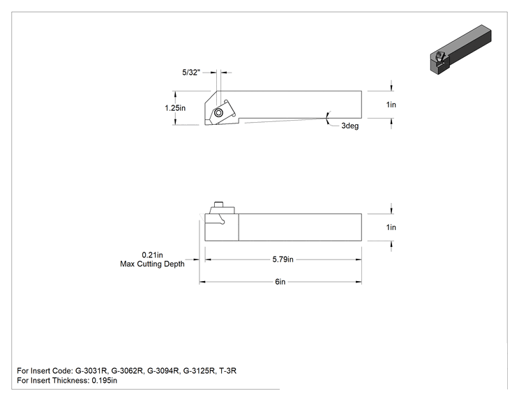 Teknik Çizim - Dış Diş Açma ve Yiv Açma için Uç Tutucu, Yüksek Performans, Sağ Yönlü, Tutucu Kodu SR-163D