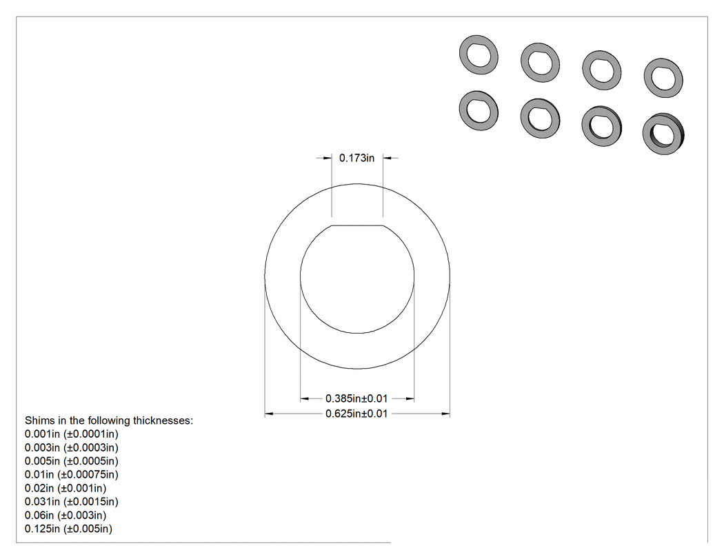 Teknik Çizim - 3/8" Çaplı D-Profil Şaftlar için Şim Çeşitleri
