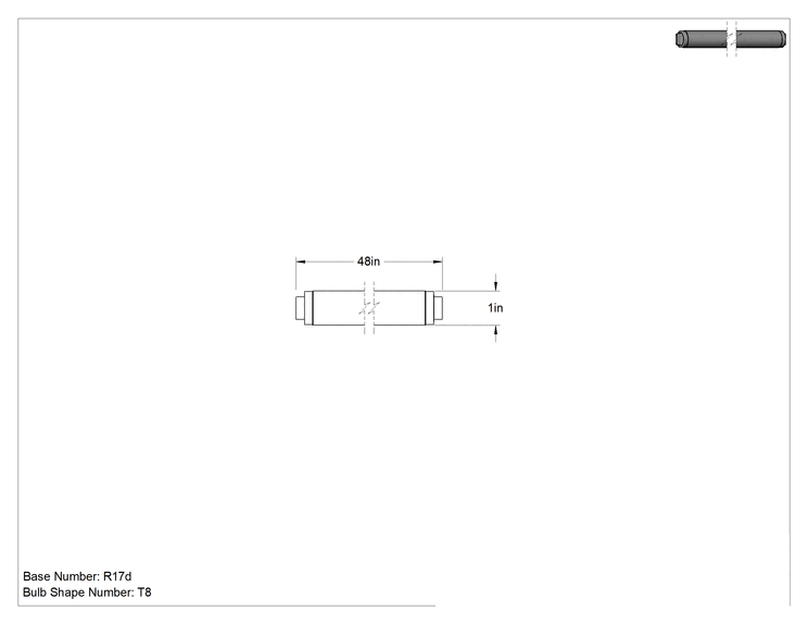 Teknik Çizim - Çift Temaslı Tabanlı Tüp Ampul, Gömme, T8, 48" Toplam Uzunluk, 83 CRI, 18W