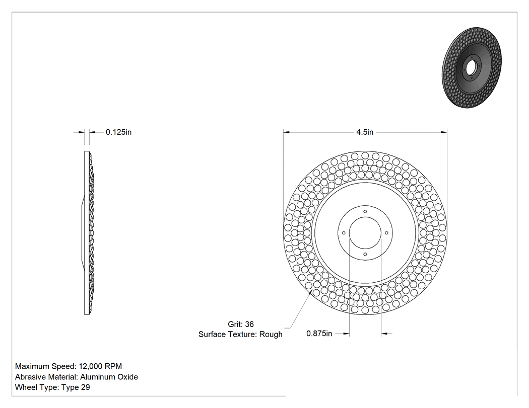 Teknik Çizim - Açı Taşlama Makinesi Tekerleği - Metaller Üzerinde Kullanım, Esnek, 4-1/2" Çap, 36 Kum, 12000 rpm Maksimum Hız