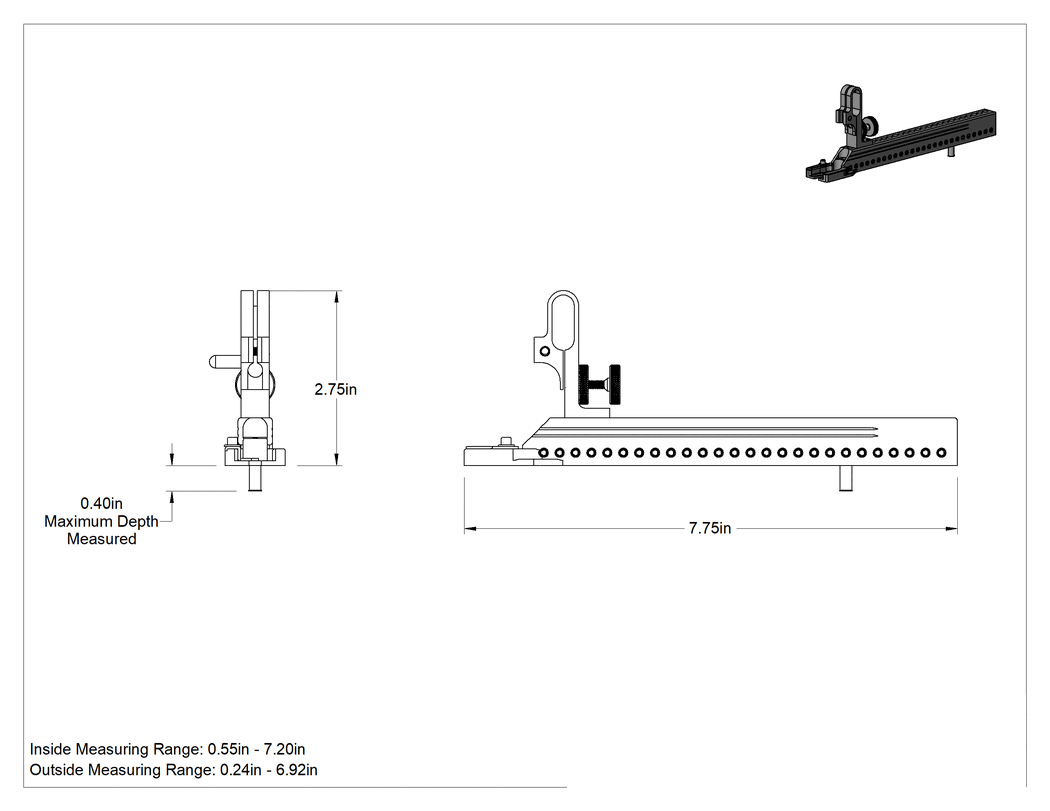 Teknik Çizim - Sığ İç/Dış Çap Ölçer, 0.55" ila 7.2" İç Ölçüm Aralığı