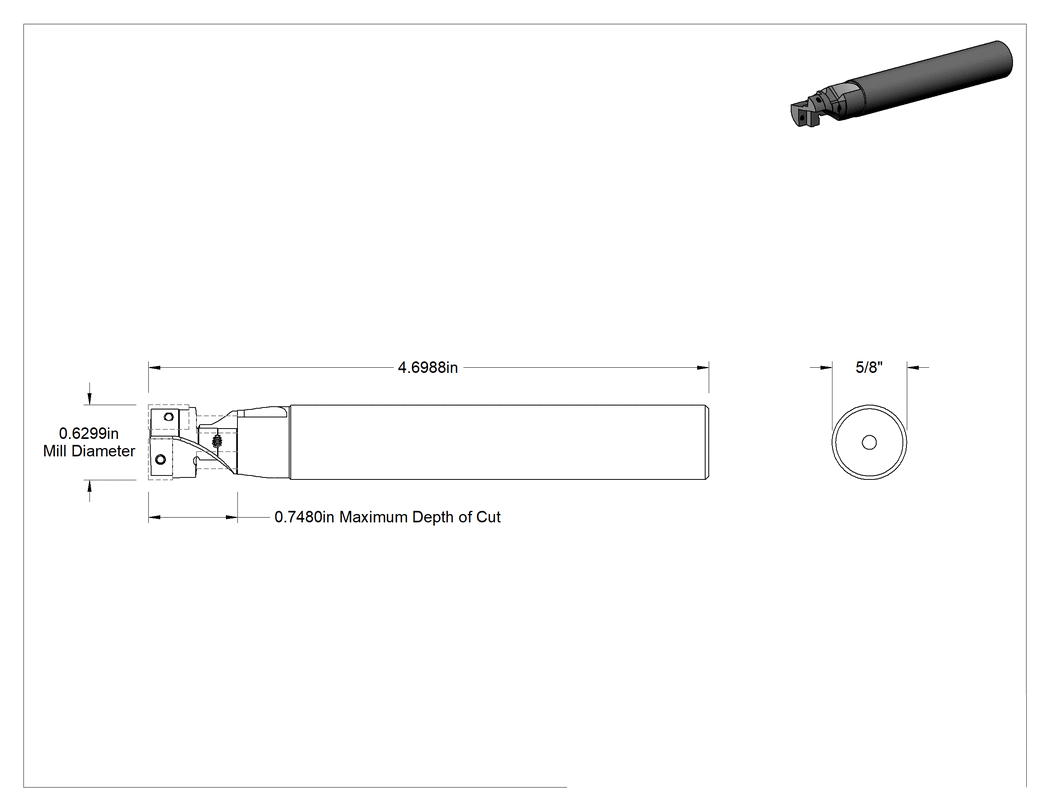 Teknik Çizim - Karbür Uçlu Matkap/Freze Ucu, 5/8" Dış Çaplı O-Ring Yüz Conta Tüpü için