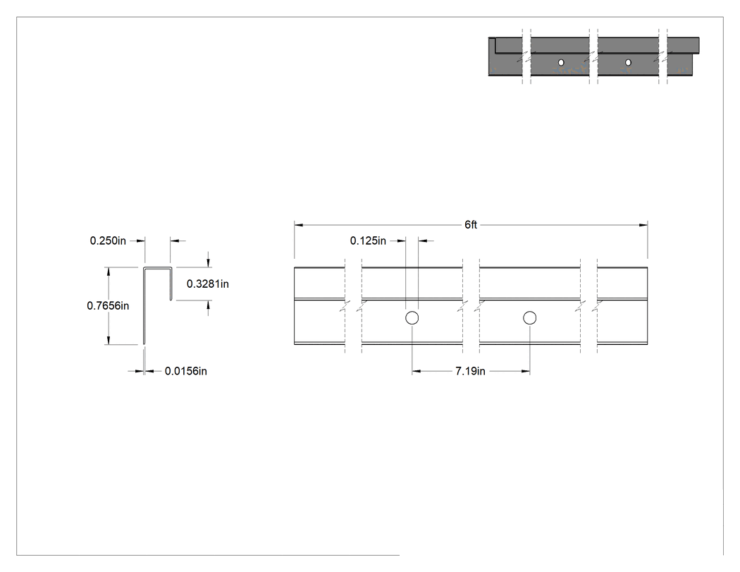 Teknik Çizim - Kenar Kesme, Paslanmaz Çelik, 1/4" İç Genişlik, 3/4" Dış Yükseklik, 6 Fit Uzunluk