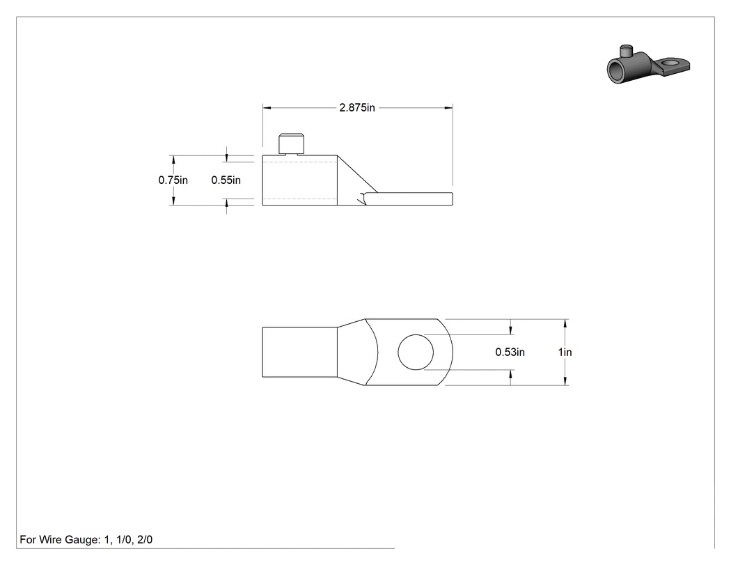 Teknik Çizim - Çekiçle Takılan Kaynak Pabucu, 1-2/0 AWG için