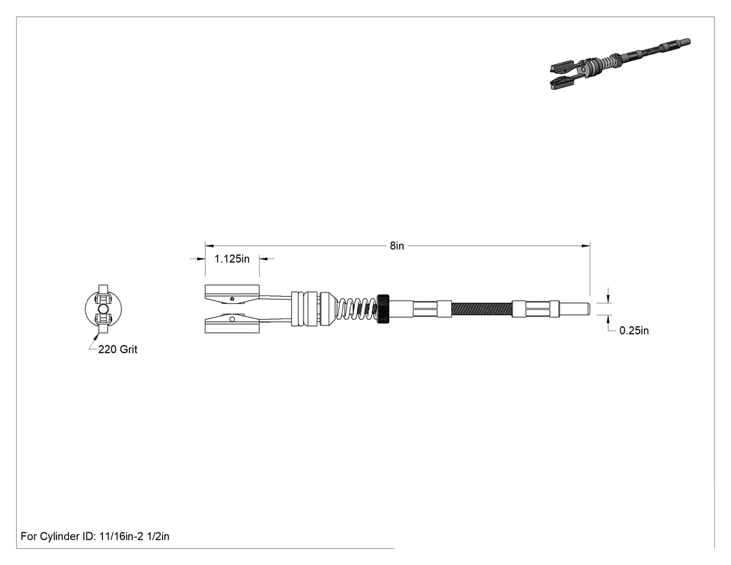 Teknik Çizim - Kolay Ayarlı Sert Silindir Hon, 11/16" ila 2-1/2" Silindir İç Çapı için