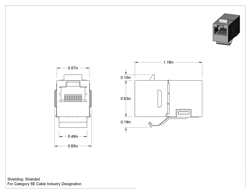 Teknik Çizim - RJ45 Adaptörü, Keystone Duvar Plakaları için, Kategori 6, Kalay Muhafaza