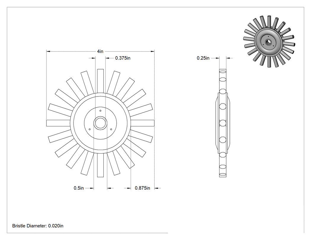 Teknik Çizim - Güçlü Temizleyici Paslanmaz Çelik Tekerlek Fırçası, Hızlı, CNC Makineleri için, 4" Çap 1/4" Kalınlıkta Fırça