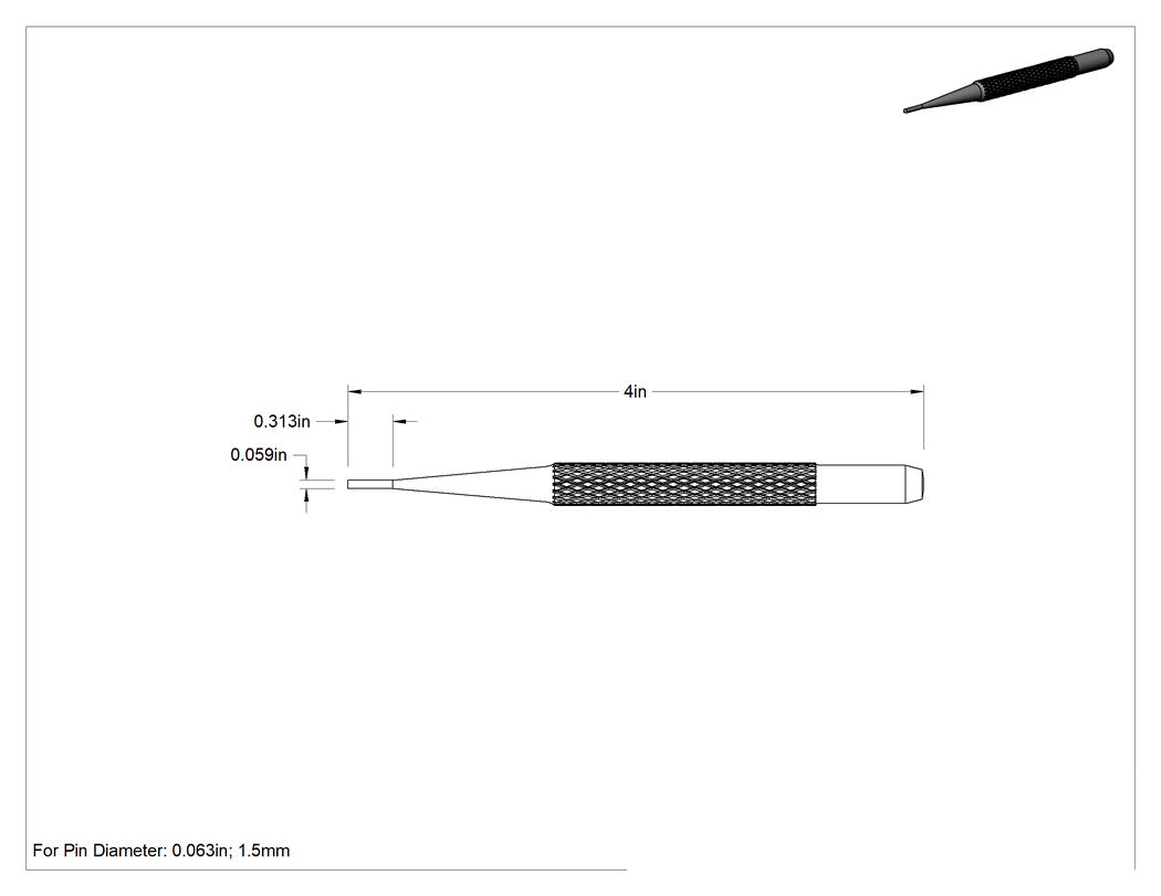 Teknik Çizim - Starrett İz Bırakmayan Pim Çıkarma Zımbası, 1.5 mm ve 1/16 inç Çaplı Pimler için, Model Numarası B565A