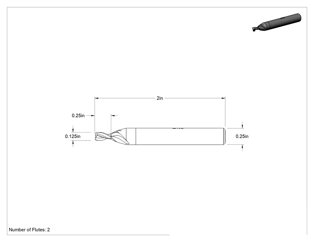 Teknik Çizim - Alüminyum için Karbür Spiral Freze Ucu, Zrn Kaplı, Yukarı Doğru Çıkarma, 1/4" Kesme Uzunluğu