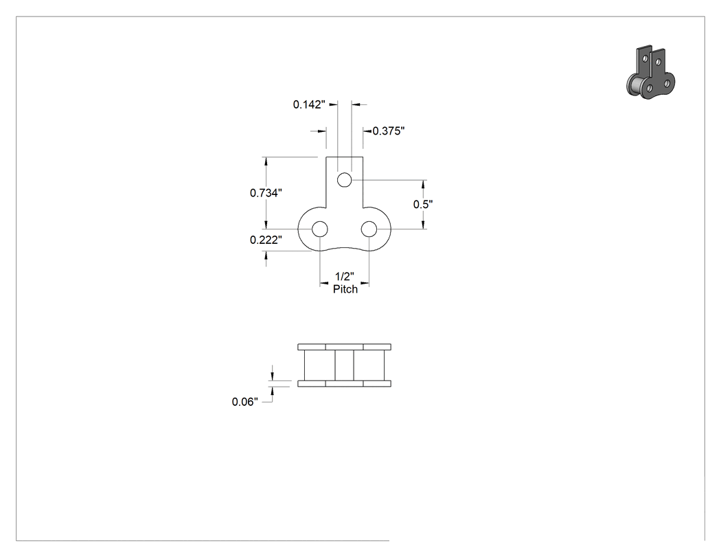Teknik Çizim - Bağlantı Makaralı Zincir Halkası, ANSI 40 Numaralı Zincir için Sk-1 Tırnaklı Bağlantı Halkası