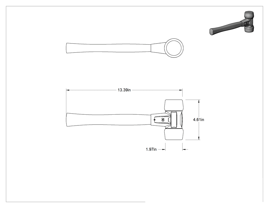 Teknik Çizim - Naylon Değiştirilebilir Yüzlü Tokmak, 2" Çaplı Presle Takılan Yüz, Kül Sapı, 1-7/8 lbs.
