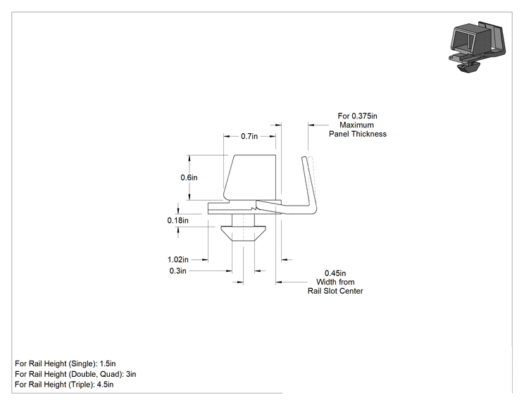 Teknik Çizim - T-Yivli Çerçeve, Katı Paneller için Askı, 1-1/2" Yüksekliğinde Raylı Katı Paneller için Askı, Siyah