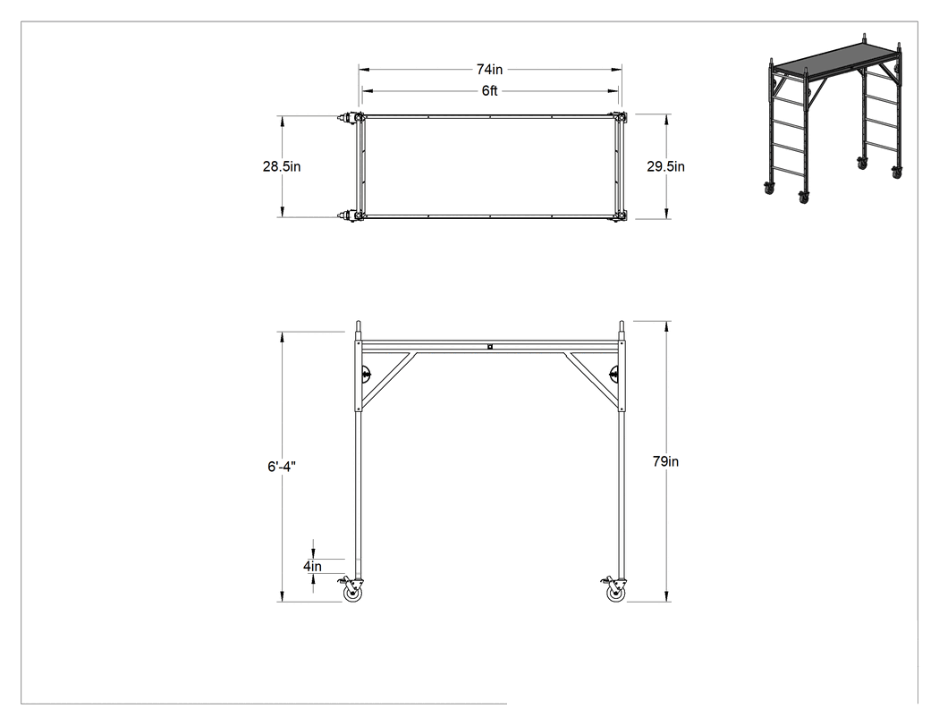 Teknik Çizim - Düz Olmayan Yüzey İskelesi için 6 Fit x 28-1/2" Genişliğinde Tahta Boyutlu Taban Bölümü