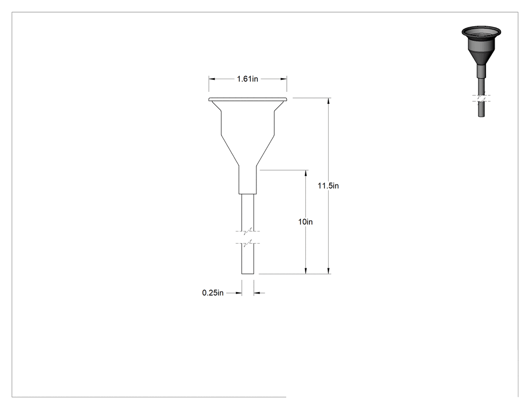 Teknik Çizim - Minyatür Plastik Huni, 7/16 FL. oz. Kapasite