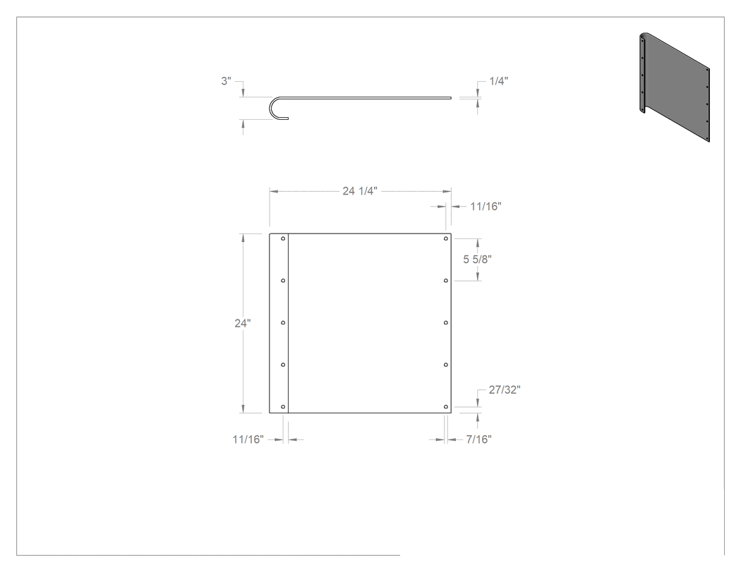 Teknik Çizim - Şok Emici Kapı Tamponu, 30" Genişlikte Kapı için, 24-1/4" Genişlik