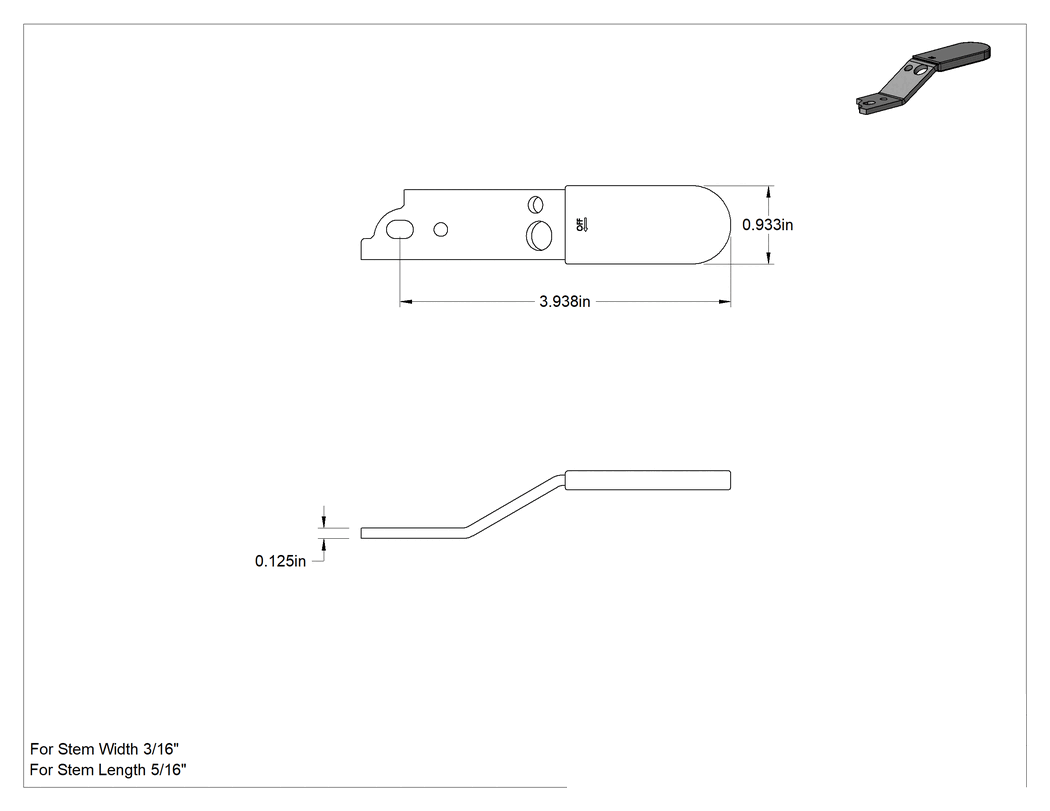 Teknik Çizim - Akış Kontrol Vanası Kolları, T58570-1/2 Numaralı Akış Kontrol Vanası için, 3-15/16" Uzunluk