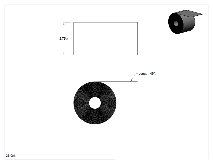 Teknik Çizim - Hızlı Kesim Zımpara Rulosu, Pürüzlü Yüzey için, 2-3/4" Genişlik x 45 Fit Uzunluk, 36 Kum