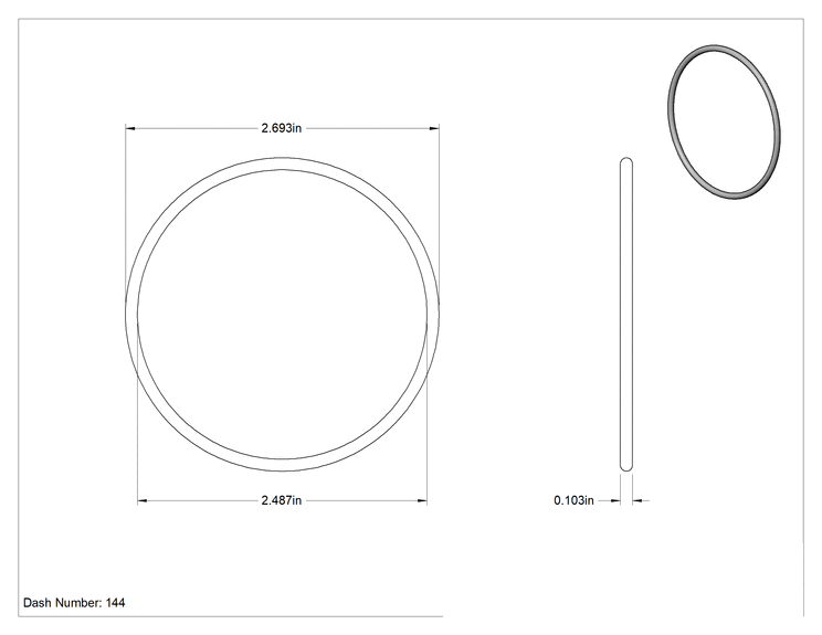 Teknik Çizim - Metal ve X-Ray ile Algılanabilir Silikon O-Ringler, Yüksek Sıcaklık, 3/32 Kesirli Genişlik, Dash No. 144