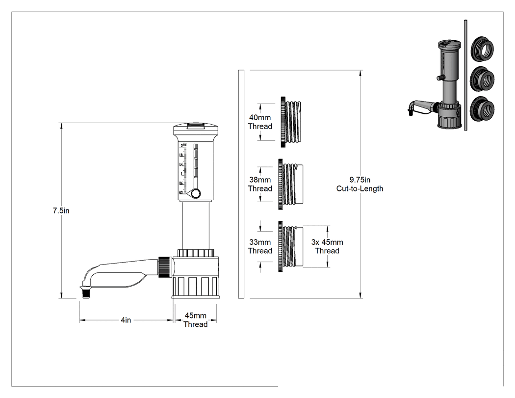 Teknik Çizim - Şişe Ağızlı Dağıtıcı, 0.2 ila 2 ml/Strok