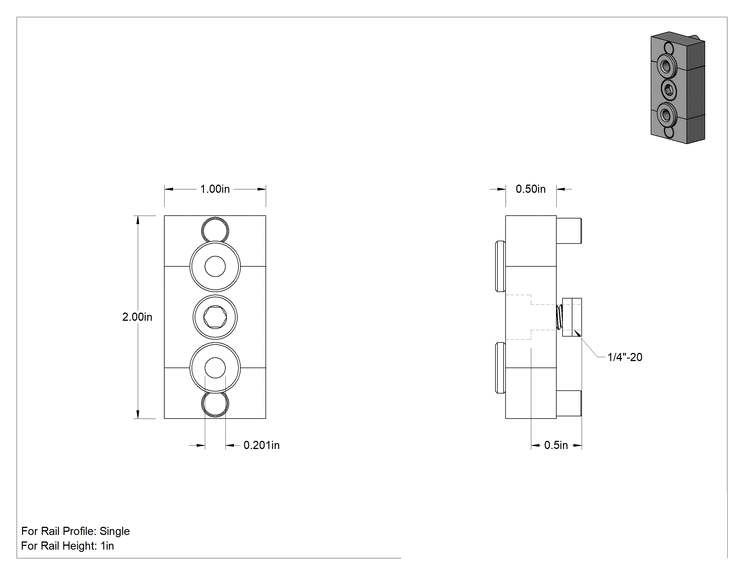 Teknik Çizim - T-Yivli Çerçeve, 2 Delik Açmak için Jig, 1" Yükseklikli Tek Ray için