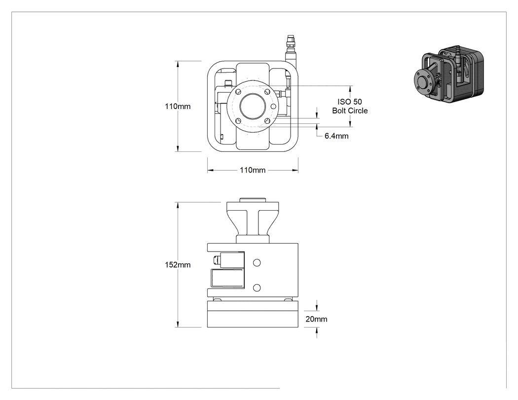 Teknik Çizim - Robot Hazır Vakum Kaldırıcı, Universal Robots Robot Kolu için, 20 mm Ped Yüksekliği
