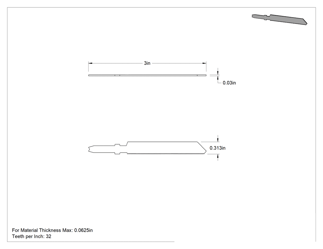 Teknik Çizim - Uzun Ömürlü Dekupaj Bıçağı, Metal için, T-Şaft/U-Şaft, 32 Diş İnç Başına