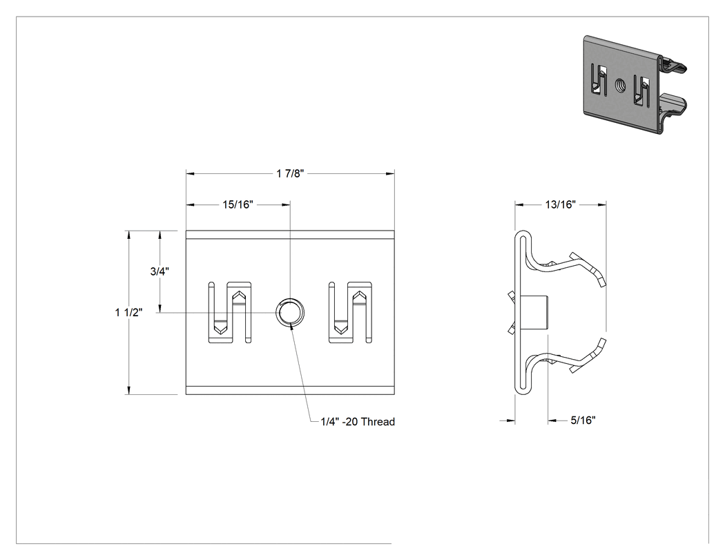 Teknik Çizim - Gömme Dikme Montaj Askısı, 1/4"-20 Dişli Montaj Deliği
