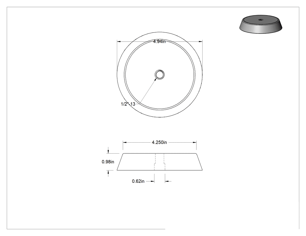 Teknik Çizim - Kimyasallara Dayanıklı Dengeleme Montaj Parçası, Paslanma ve Aşınmaya Dayanıklı Plaka ve 1/2"-13 Dişli, 5000 lbs. Kapasite