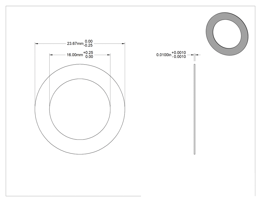 Teknik Çizim - 1074-1095 Yaylı Çelik Şimler, 16 mm Çaplı Vida Omzunu Kısaltmak için, 0.01 inç Kalınlık