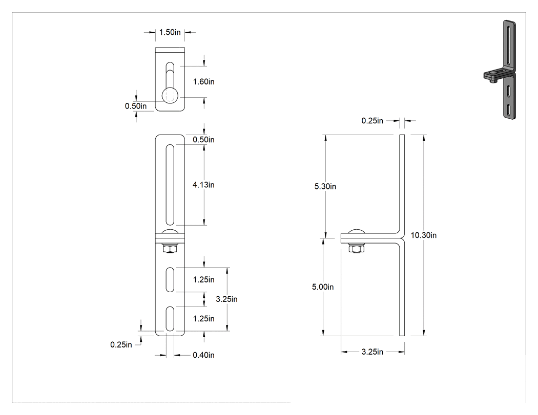 Teknik Çizim - 3-1/4" x 10-9/32" x 1/4" İki Parçalı L-Braket