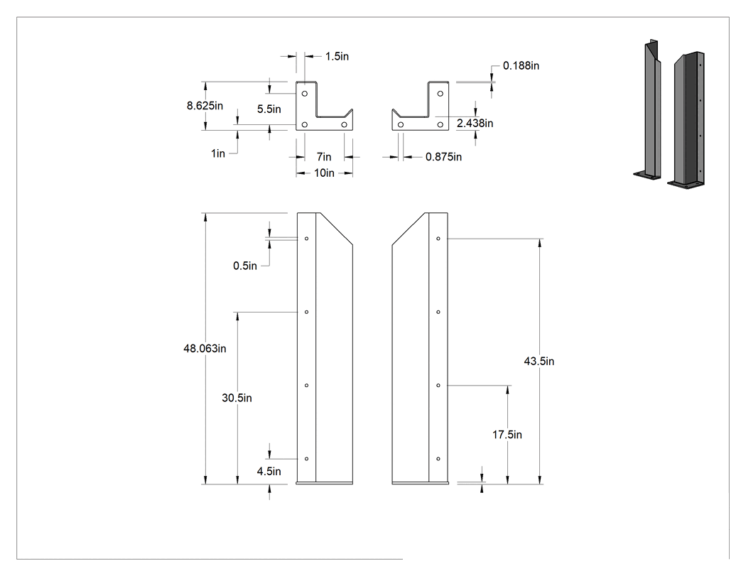 Teknik Çizim - Kapı Rayı Koruyucu, 48" Yükseklik