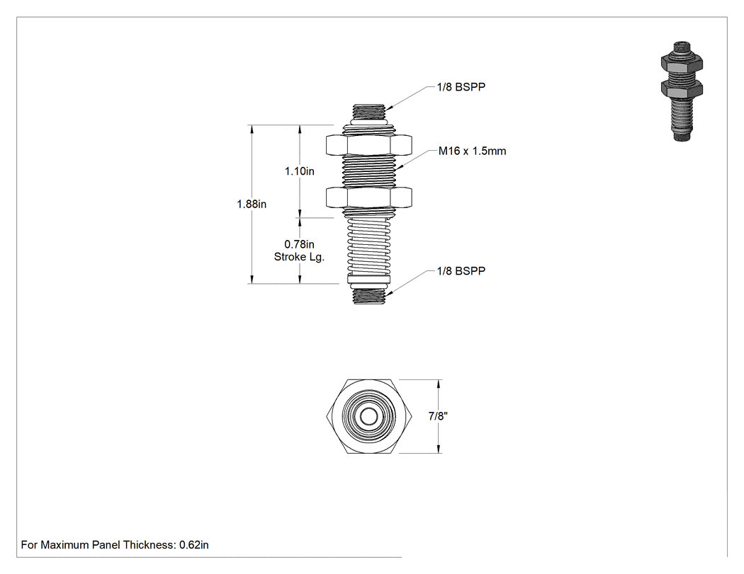 Teknik Çizim - Vakum vantuzu dengeleyici, 3/4" Strok Uzunluğu, 1/8 BSPP Erkek