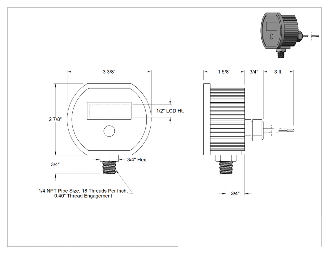 Teknik Çizim - Yüksek Hassasiyetli Dijital Basınç Test Göstergesi, Sertifikalı, AC/DC, 0-1000 PSI
