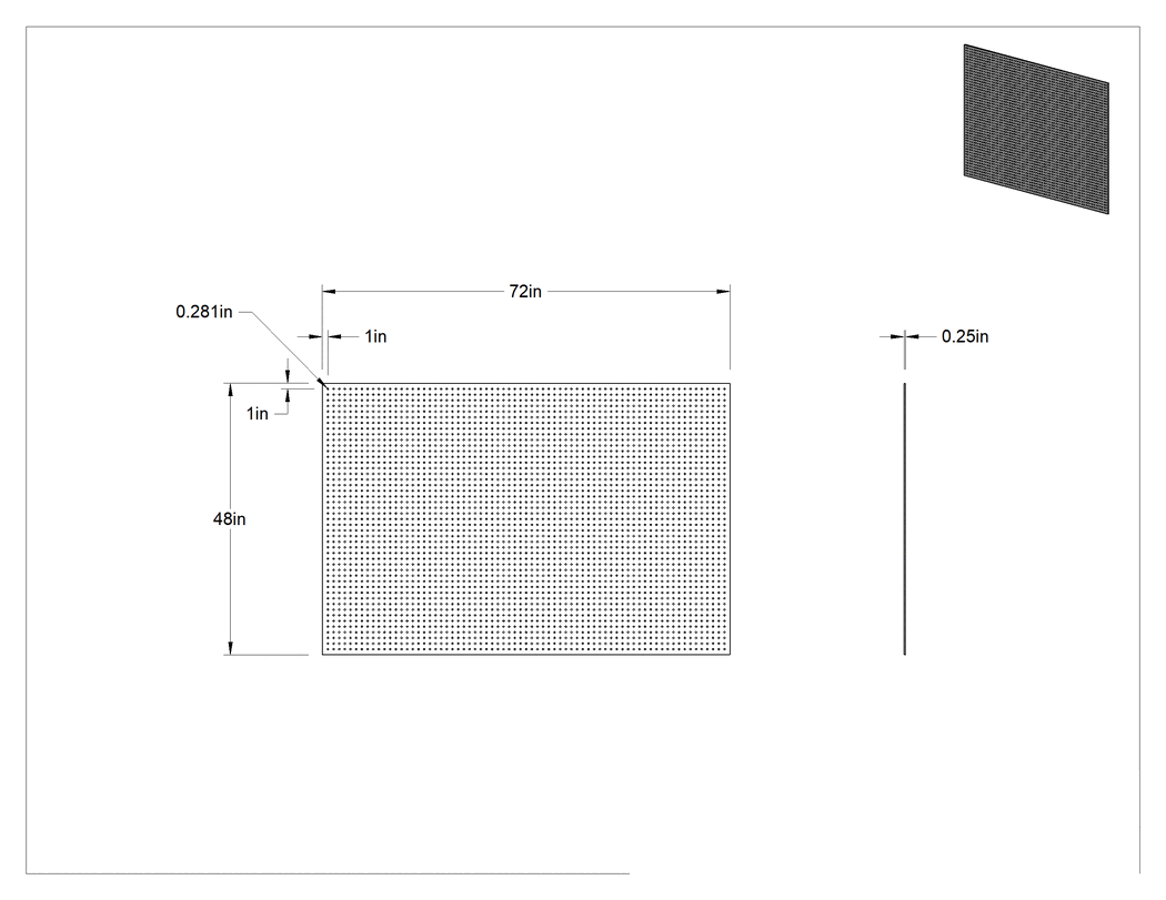 Teknik Çizim - Siyah Plastik Delikli Pano, 9/32" Çaplı Delikler, 72" x 48"