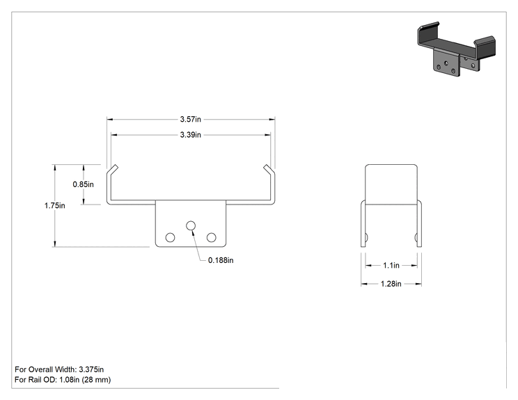 Teknik Çizim - 1.08" Dış Çaplı Kelepçeli Çerçeve Rayı için Konveyör Rayı Destek Braketi