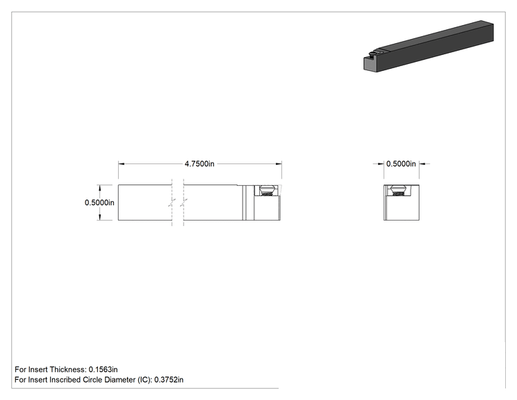 Teknik Çizim - Hassas Karbür Uç Tutucu, SCLC, Sol Yönlü, 1/2" Şaft, 3/8" iç çember çapı için