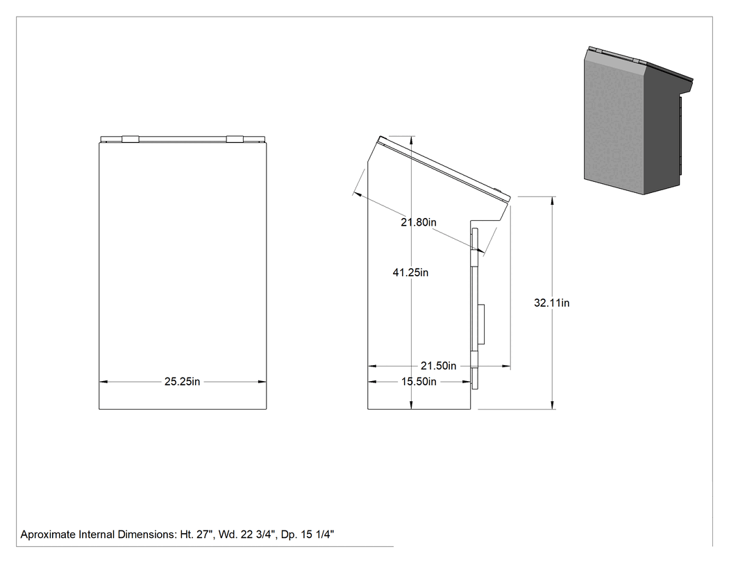 Teknik Çizim - Konsol Muhafazası, 1 Kapılı, 41-1/8" Yükseklik, 25-1/4" Genişlik, 21-1/2 inç Derinlik