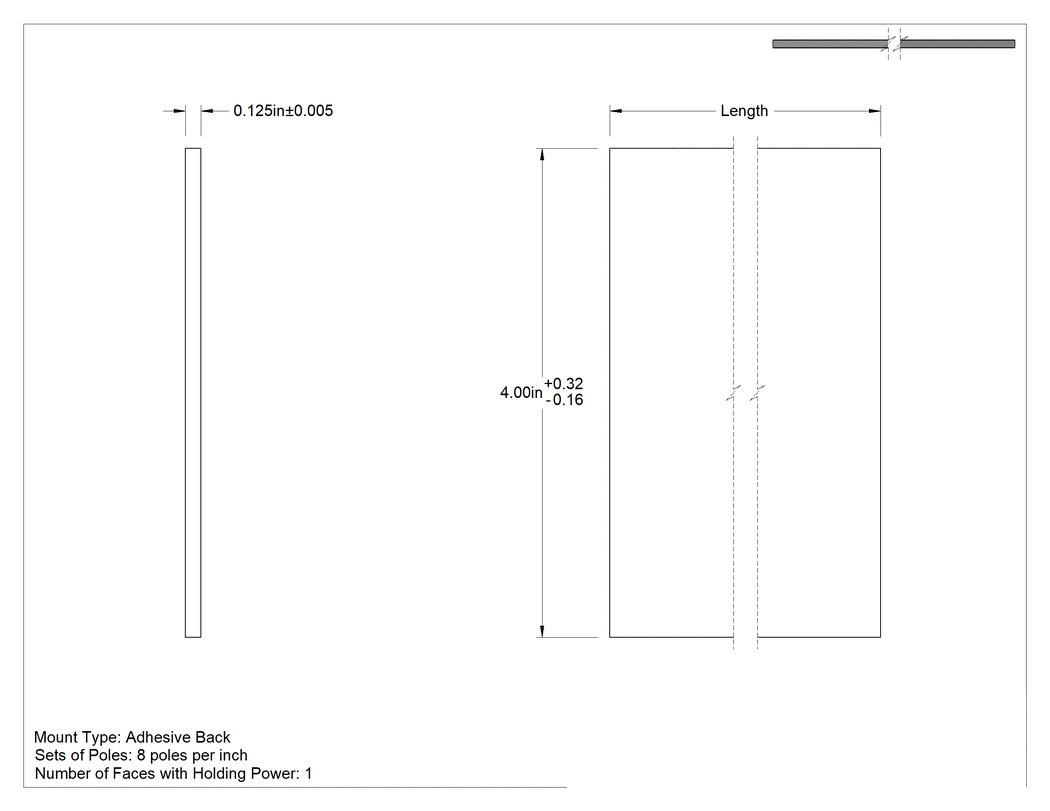 Teknik Çizim - Tek Yüzünde Tutma Gücü Olan Esnek Mıknatıs, Akrilik Yapıştırıcı, 1/8" Kalınlık, 4" Genişlik, 55 lbs./Fit Maksimum Çekme Gücü