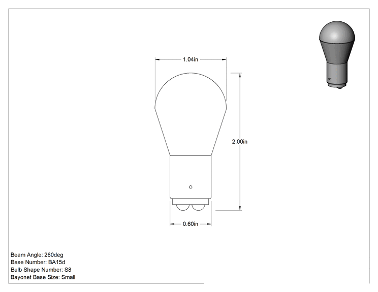 Teknik Çizim - Minyatür Ampul, Bayonet Taban, Çift Kontak, Konik, Ticaret No. 308If