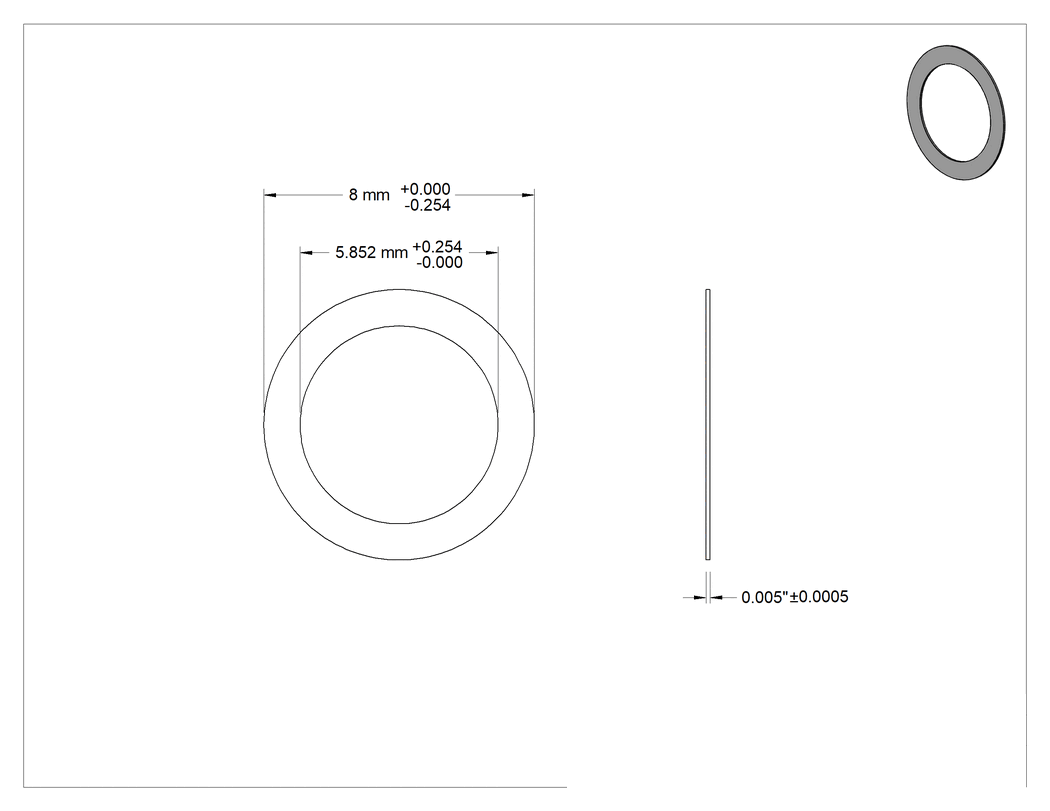 Teknik Çizim - 1074-1095 Yaylı Çelik Şimler, 8 mm Çaplı Vida Omzunu Uzatmak için, 0.005" Kalınlık