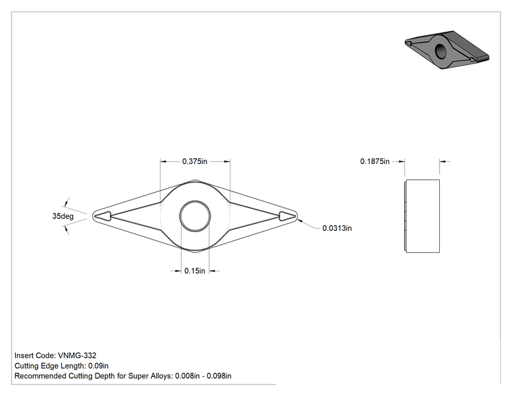 Teknik Çizim - Karbür Uç, Isıya Dayanıklı Süper Alaşımlar, VNMG-332