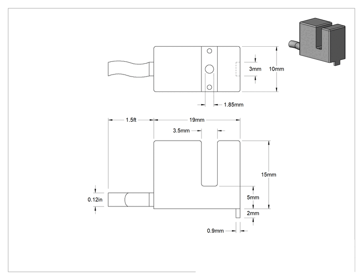 Teknik Çizim - Yivli DC Metal Nesne Yakınlık Anahtarı, 4 adet kablo uculu, 10 mm İç Yiv Uzunluğu