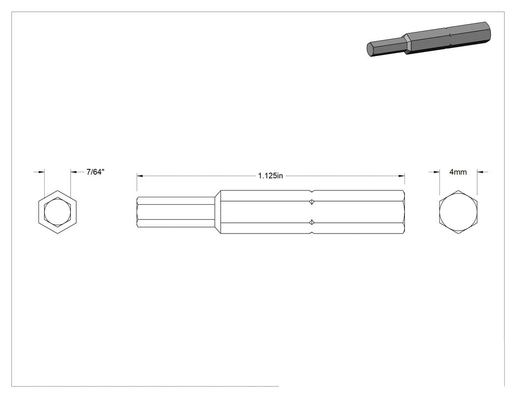 Teknik Çizim - 7/64" Altıgen Uç, 4 mm Altıgen Şaft